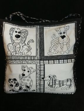 Black & White Dog Print Tote Bag With Adjustable Strap- Pets Dog
